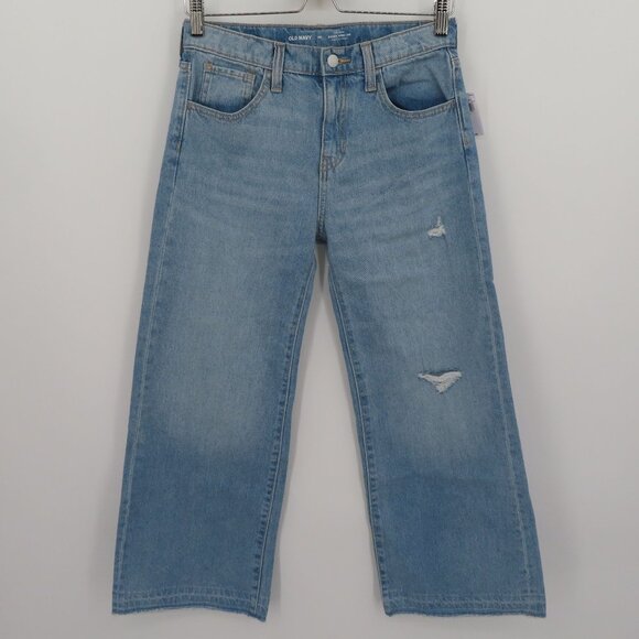 Old Navy Girls 14 High Rise Baggy Wide Leg Blue Denim Jeans Pants Distressed NEW - Picture 12 of 13